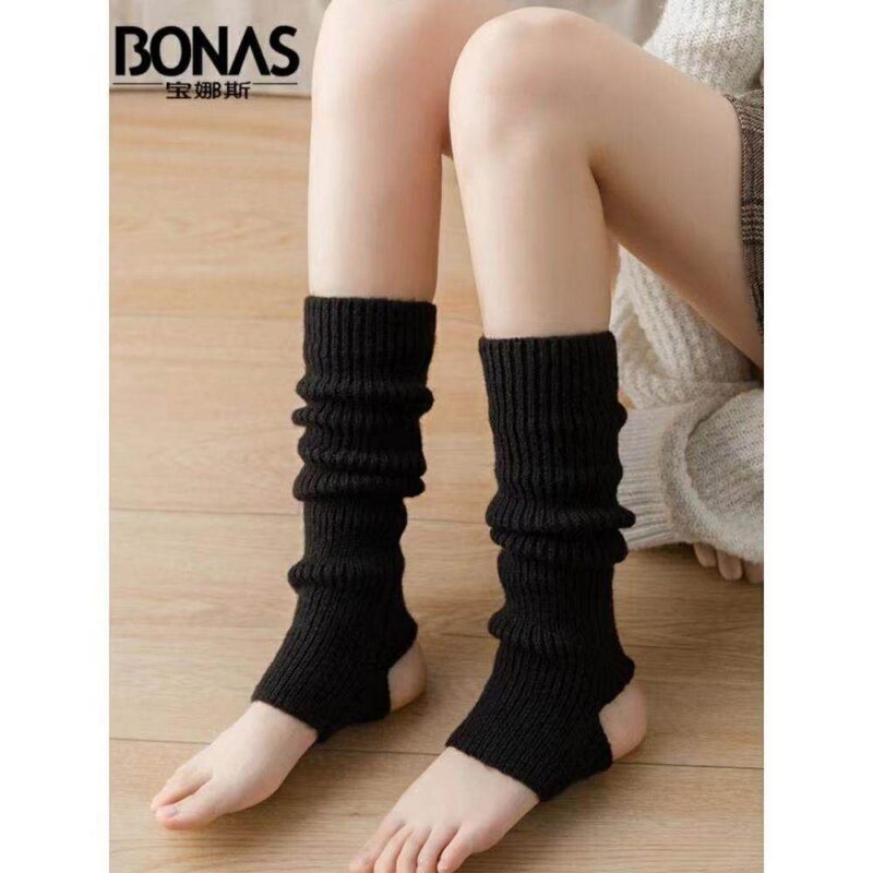 Yabi style culture lamb wool knitted socks cover autumn and winter plush leg cover Japanese JK lace mid-leg cover Y2K socks - schwarz