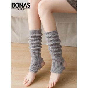 Yabi style culture lamb wool knitted socks cover autumn and winter plush leg cover Japanese JK lace mid-leg cover Y2K socks - grau