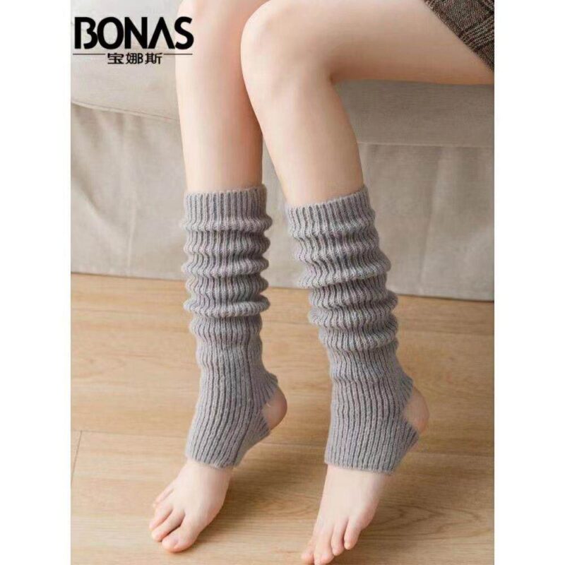 Yabi style culture lamb wool knitted socks cover autumn and winter plush leg cover Japanese JK lace mid-leg cover Y2K socks - grau