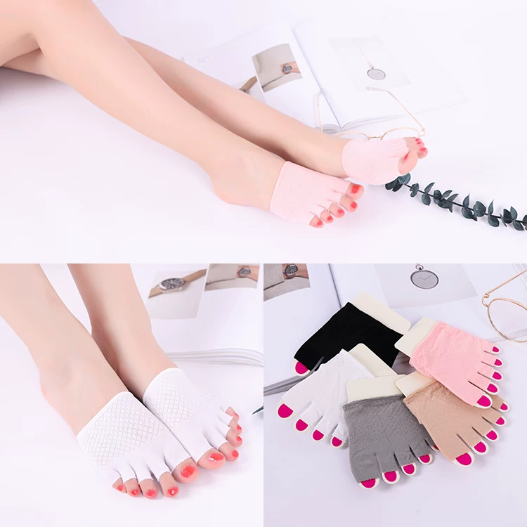Five finger socks female summer thin section wear-resistant feet half palm socks set front foot pad socks silicone non-slip invisible split toe socks