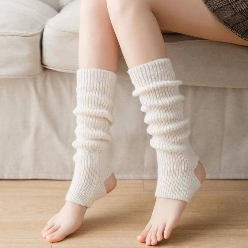 Yabi style culture lamb wool knitted socks cover autumn and winter plush leg cover Japanese JK lace mid-leg cover Y2K socks - weiß